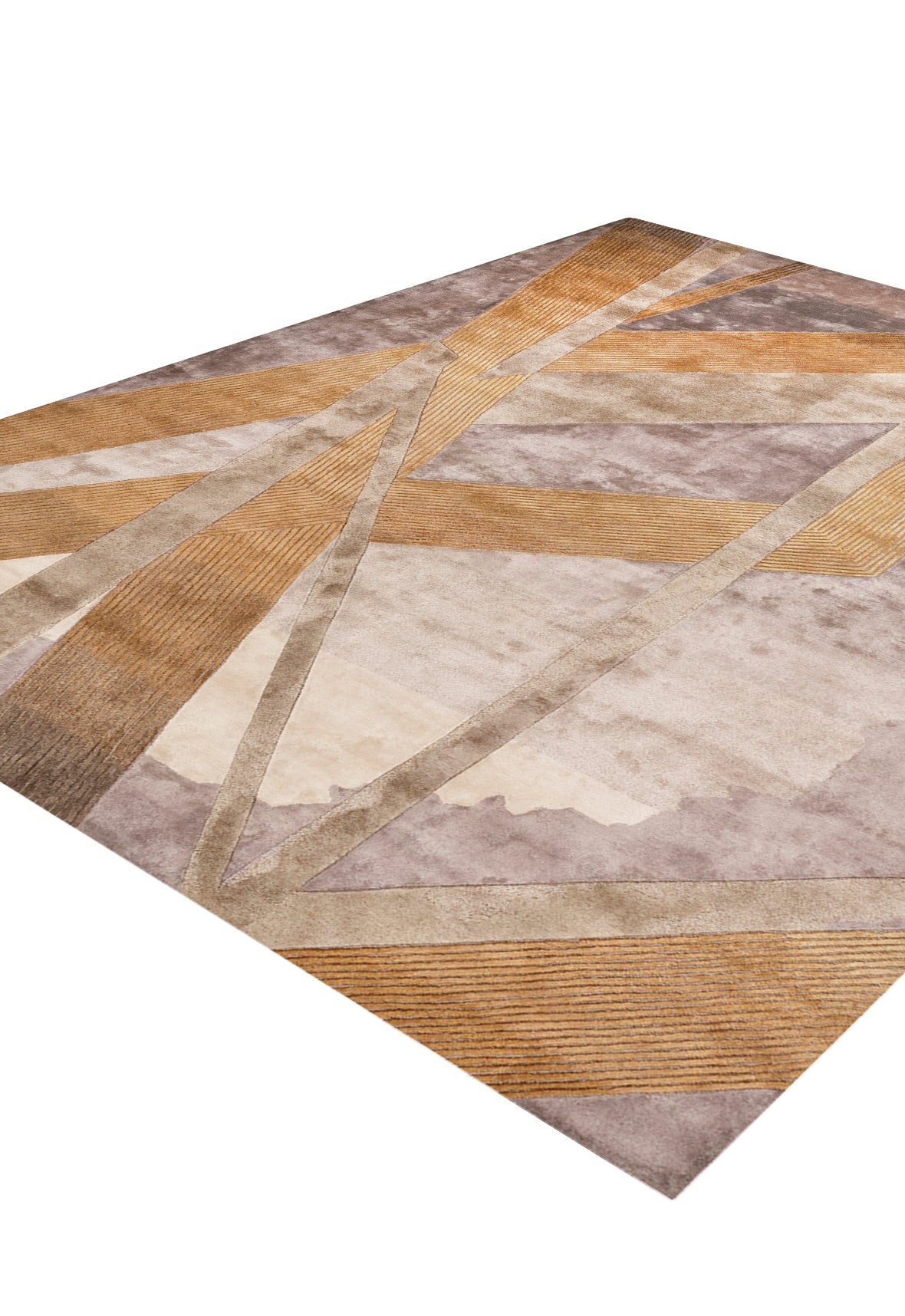 Luxury hand tufted carpet made from Wool & Botanical Silk in grey gold color and 3' x 5' size