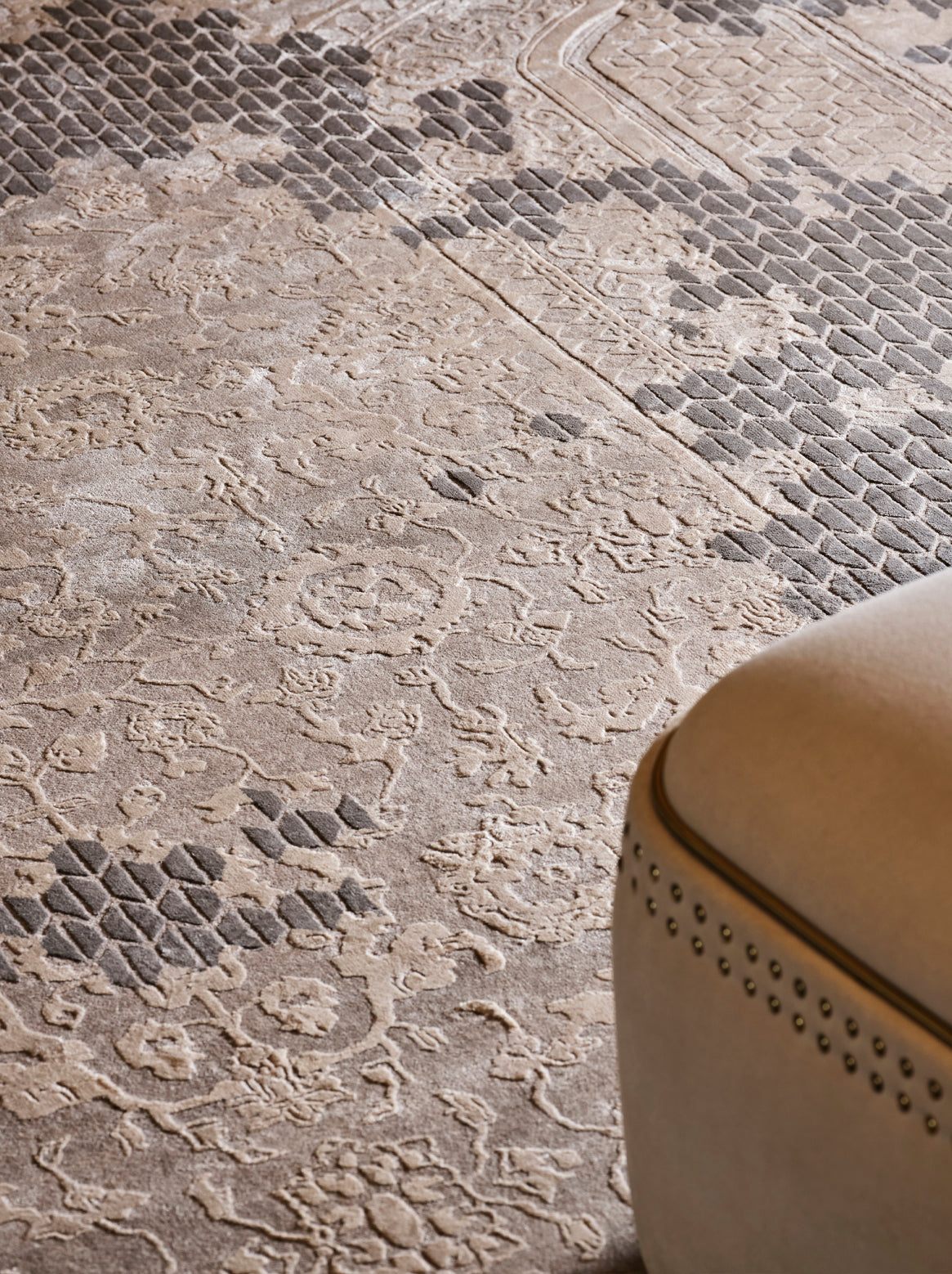 Luxury hand knotted carpet made from Wool & Botanical Silk in mocha color and 5'6" x 8' size