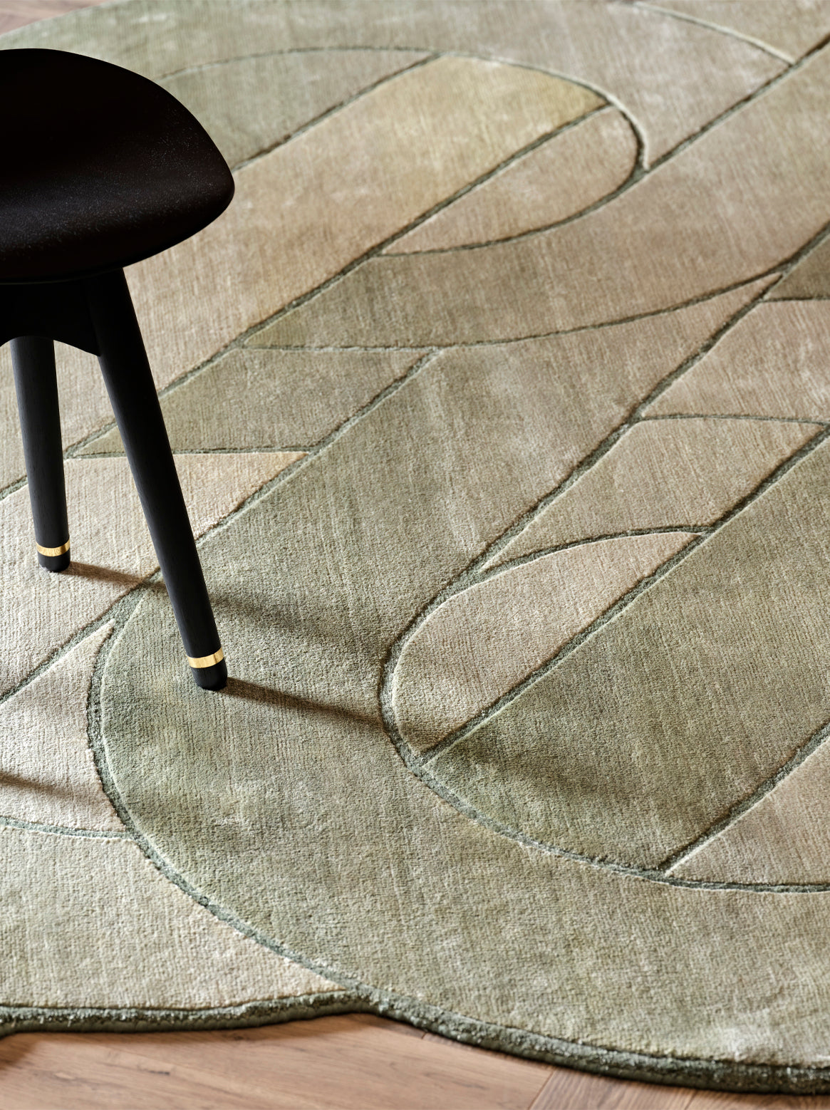 Luxury hand knotted carpet made from 100% Botanical Silk in green color and 7’ x 5’5” size