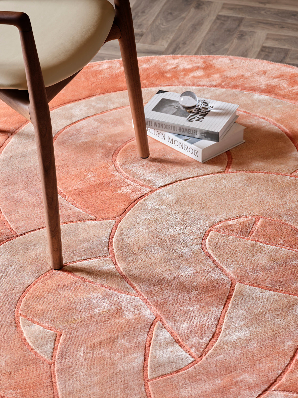 Luxury hand knotted carpet made from 100% Botanical Silk in orange color and 5'6'' x 8' size