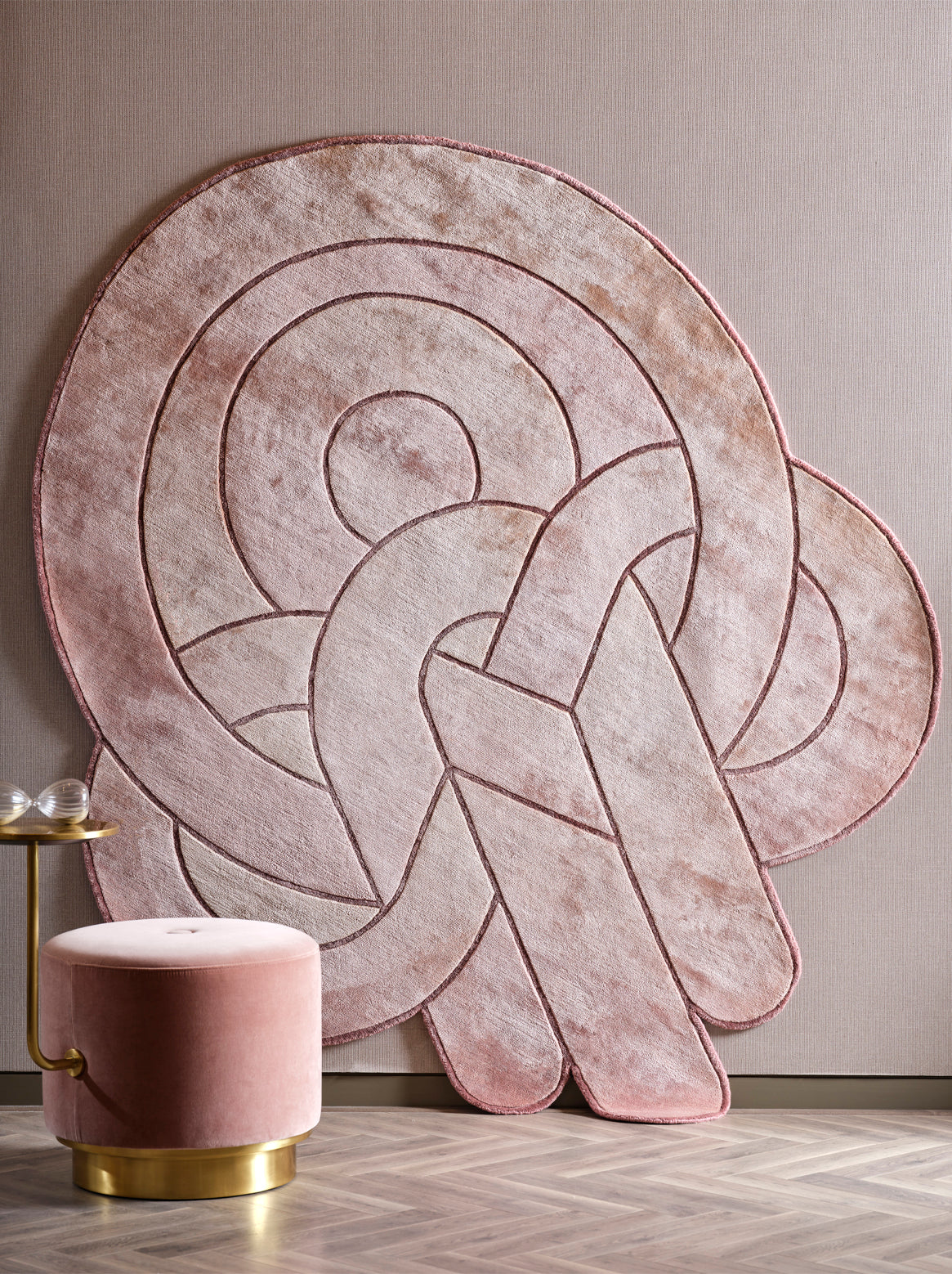 Luxury hand knotted carpet made from 100% Botanical Silk in 6’ x 6’ color and Pink size