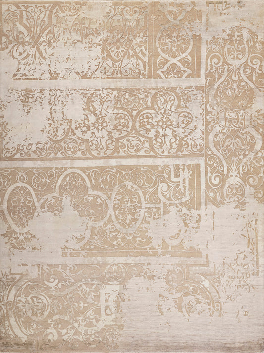 Hands AME Ivory Gold Luxury Carpet - Wool & Bamboo Silk, Hand Knotted (5'6" x 8')