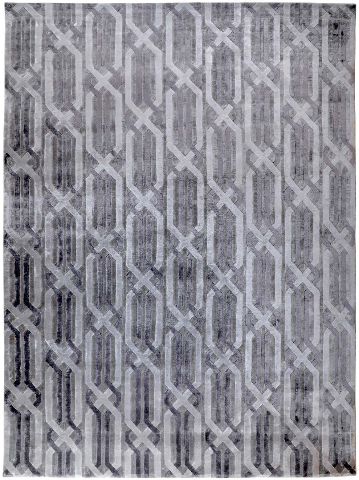 Hands ARCHER Grey Luxury Carpet - 100% Botanical Silk, Hand Knotted (5'6" x 8')