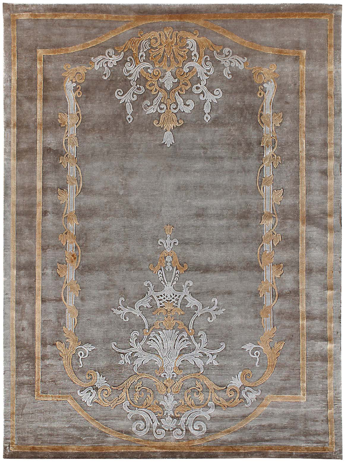 Hands AUSTYN Taupe Gold Luxury Carpet - 100% Botanical Silk, Hand Knotted (6' x 9')