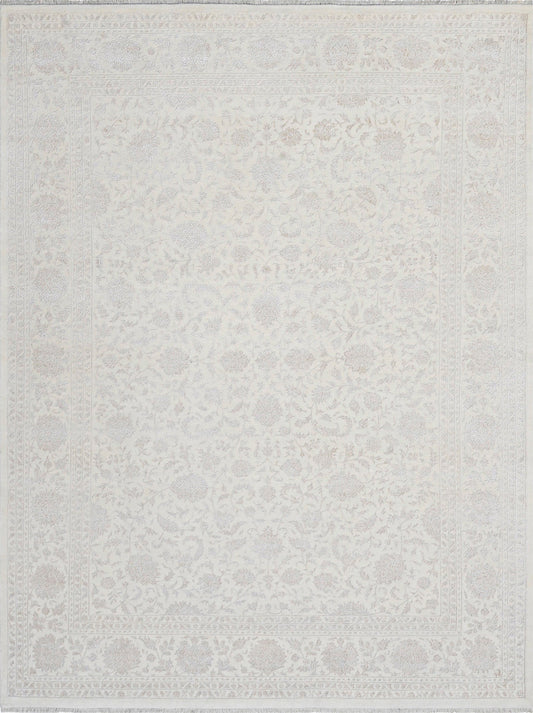 Hands DL 4369 Ivory Beige Luxury Carpet - Wool & Botanical Silk, Hand Knotted (9' x 12'6')