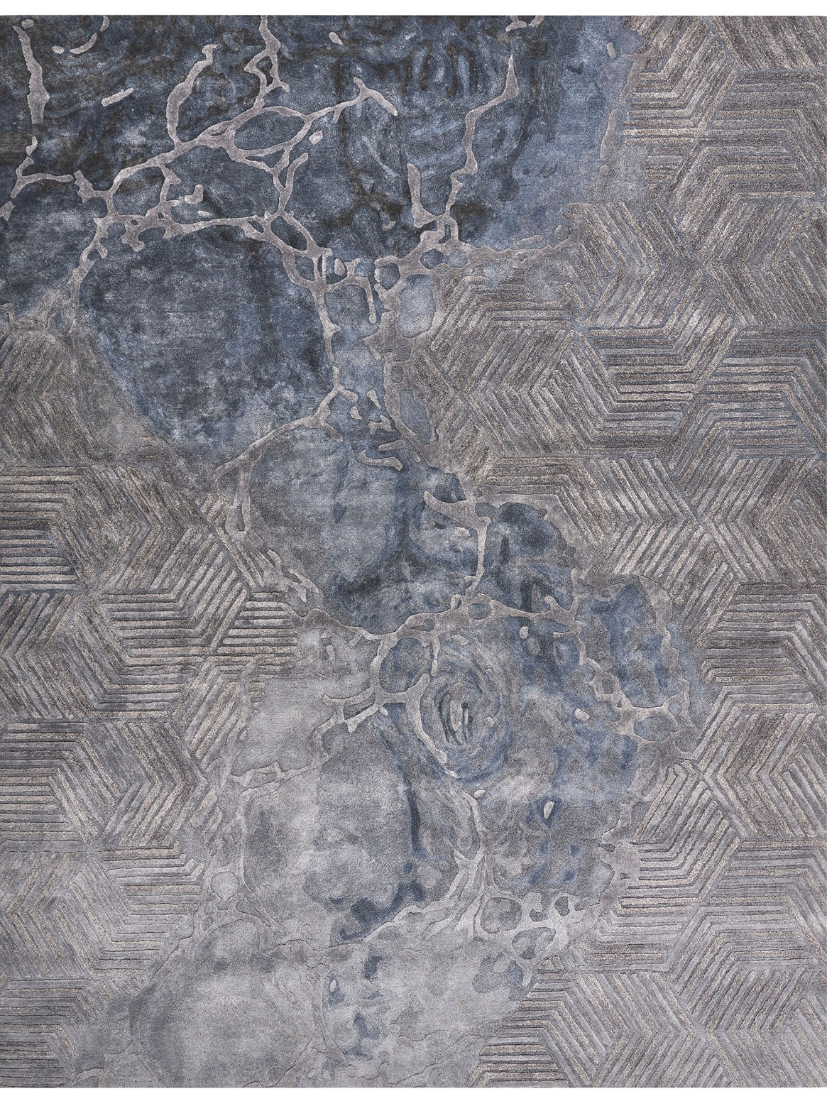 Hands EUPHORIA Blue Grey Luxury Carpet - 100% Botanical Silk, Hand Tufted (3' x 5')