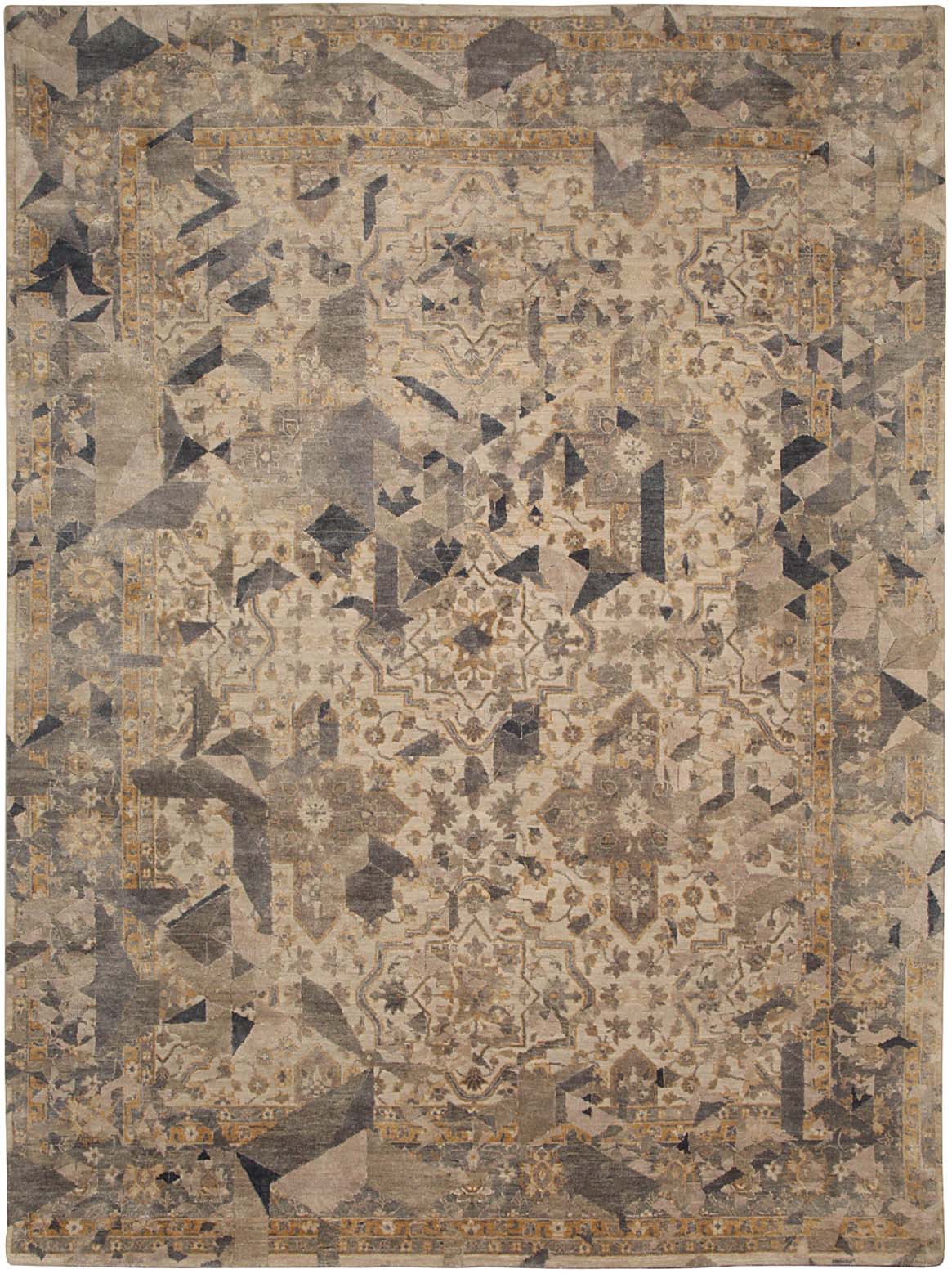 Hands ELIXIR Grey Beige Luxury Carpet - Wool & Pure Silk, Hand Knotted (5'6" x 8')