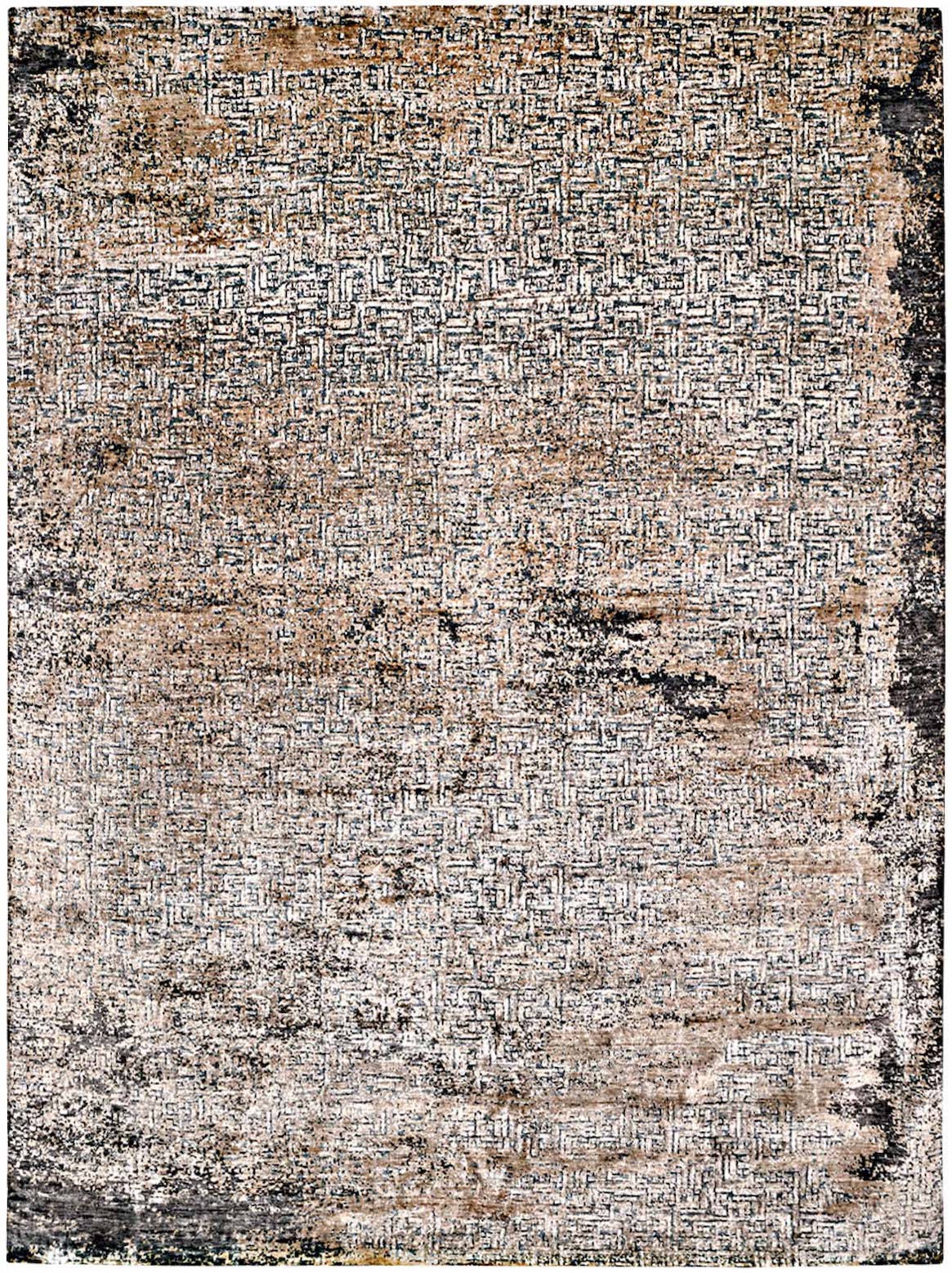 Hands EMERY Beige Grey Luxury Carpet - Wool & Bamboo Silk, Hand Knotted (5'6" x 8')