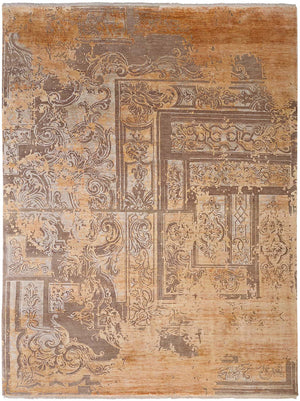 Hands FABULEUX Taupe Gold Luxury Carpet - Wool & Bamboo Silk, Hand Knotted (5'6" x 8')