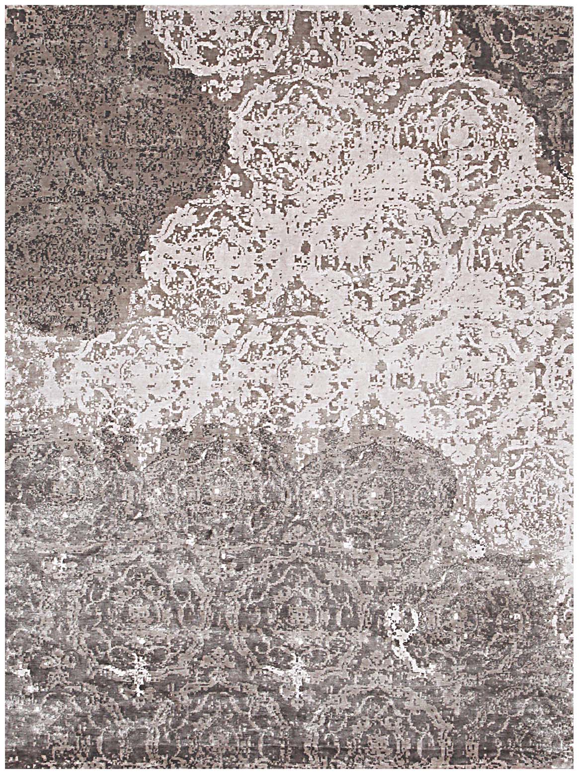 Hands JACINTHA Grey Luxury Carpet - 100% Botanical Silk, Hand Knotted (5'6" x 8')