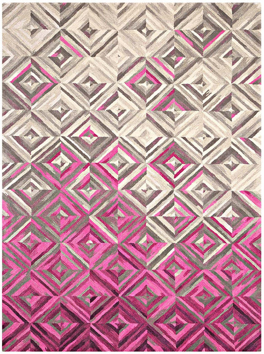 Hands LOZENGE Fuchsia Luxury Carpet - Wool & Botanical Silk, Hand Tufted (3' x 5')