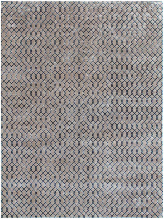 Hands LASSO Beige Blue Luxury Carpet - 100% Botanical Silk, Hand Knotted (5'6" x 8')