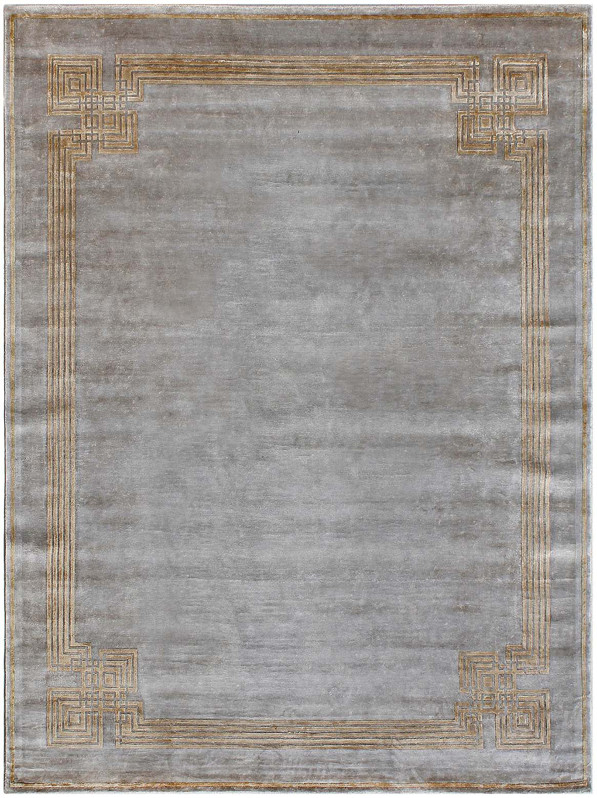 Hands LEONORE Silver Gold Luxury Carpet - 100% Botanical Silk, Hand Knotted (6' x 9')