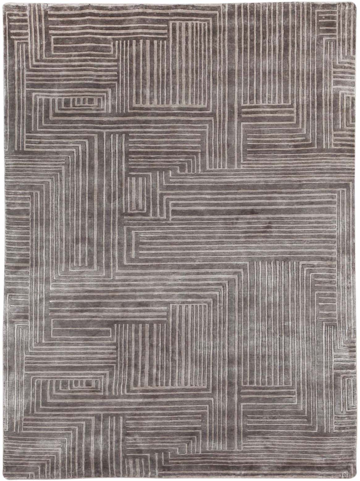 Hands LINES Taupe Luxury Carpet - 100% Botanical Silk, Hand Knotted (5'6" x 8')