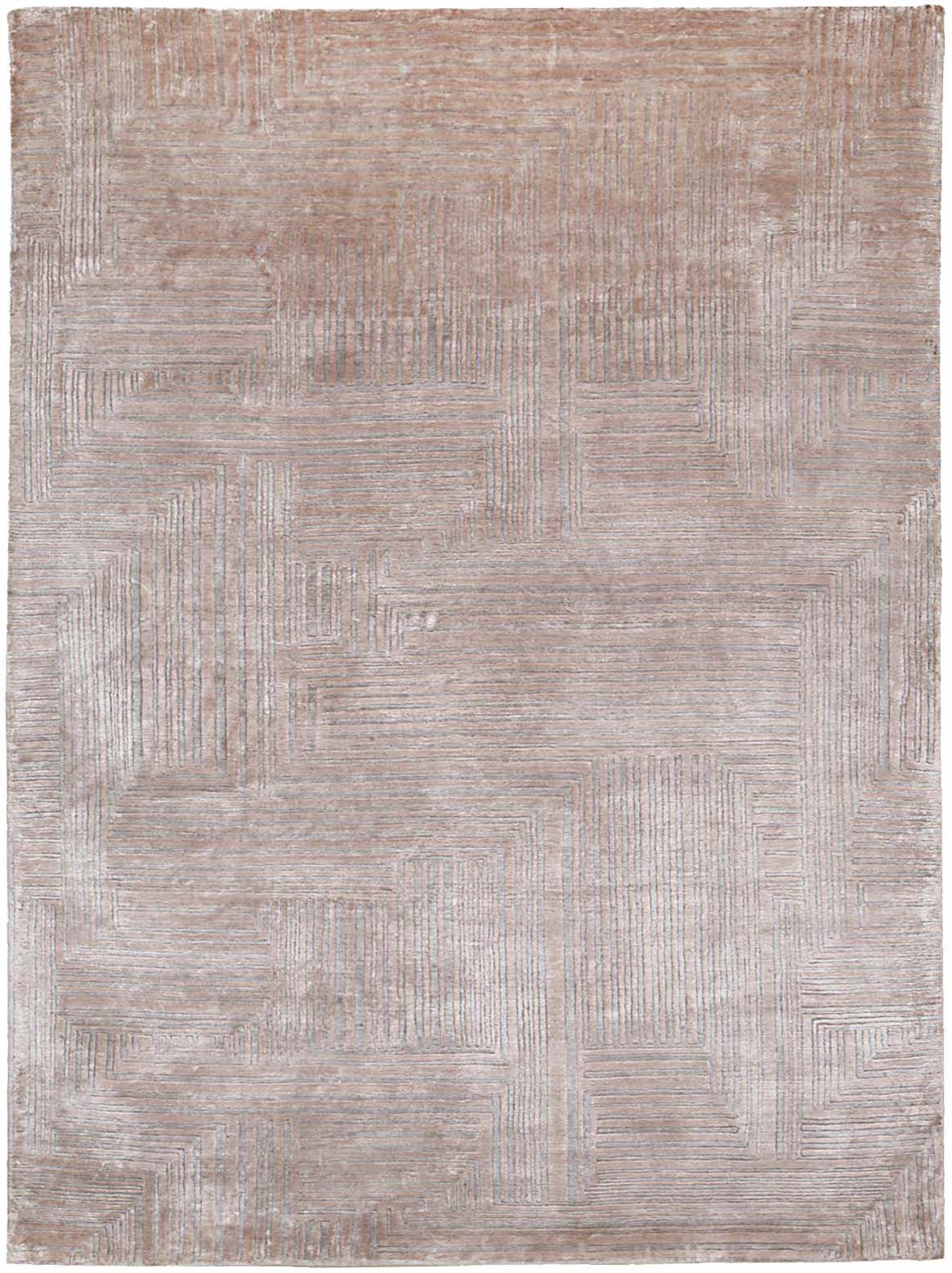 Hands LINES Beige Luxury Carpet - 100% Botanical Silk, Hand Knotted (5'6" x 8')