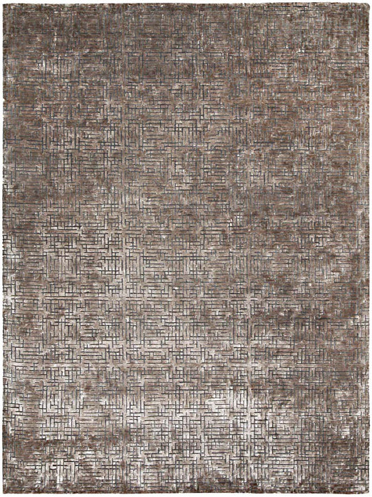 Hands MATRIX Beige Grey Luxury Carpet - Wool & Botanical Silk, Hand Knotted (5'6" x 8')