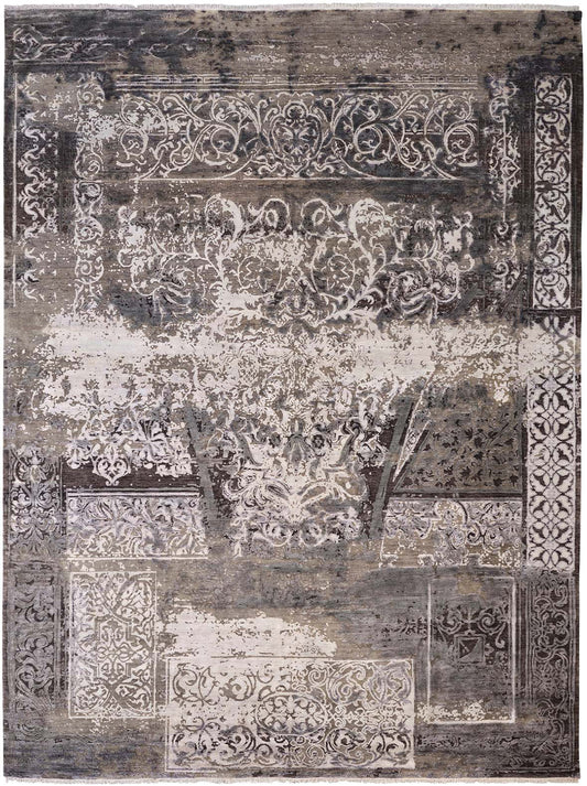 Hands MEILEUR Grey Luxury Carpet - Wool & Bamboo Silk, Hand Knotted (5'6" x 8')