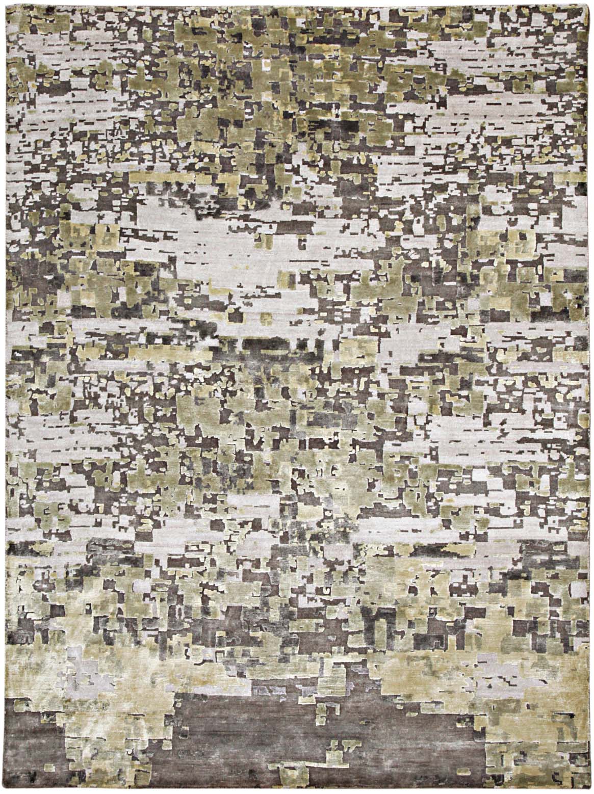 Hands METIS Taupe Green Luxury Carpet - Botanical & Bamboo Silk, Hand Knotted (8' x 10')