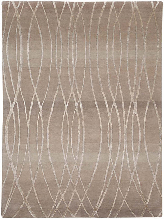 Hands MYSTERY Beige Luxury Carpet - 100% Botanical Silk, Hand Knotted (5'6" x 8')