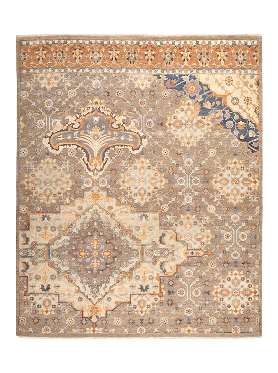 Hands RED SEA CROSSING Charcoal Rust Luxury Carpet - Wool & Botanical Silk, Hand Knotted (5'6" x 8')