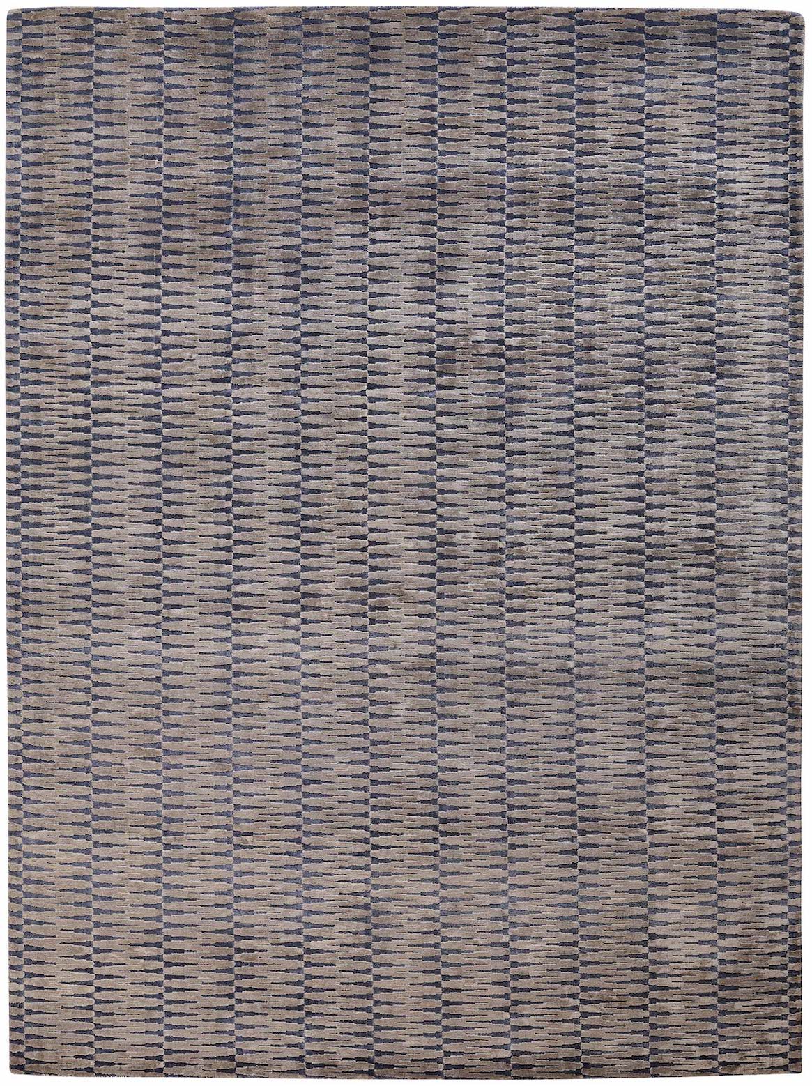 Hands RHYTHM Blue Beige Luxury Carpet - 100% Botanical Silk, Hand Knotted (5'6" x 8')