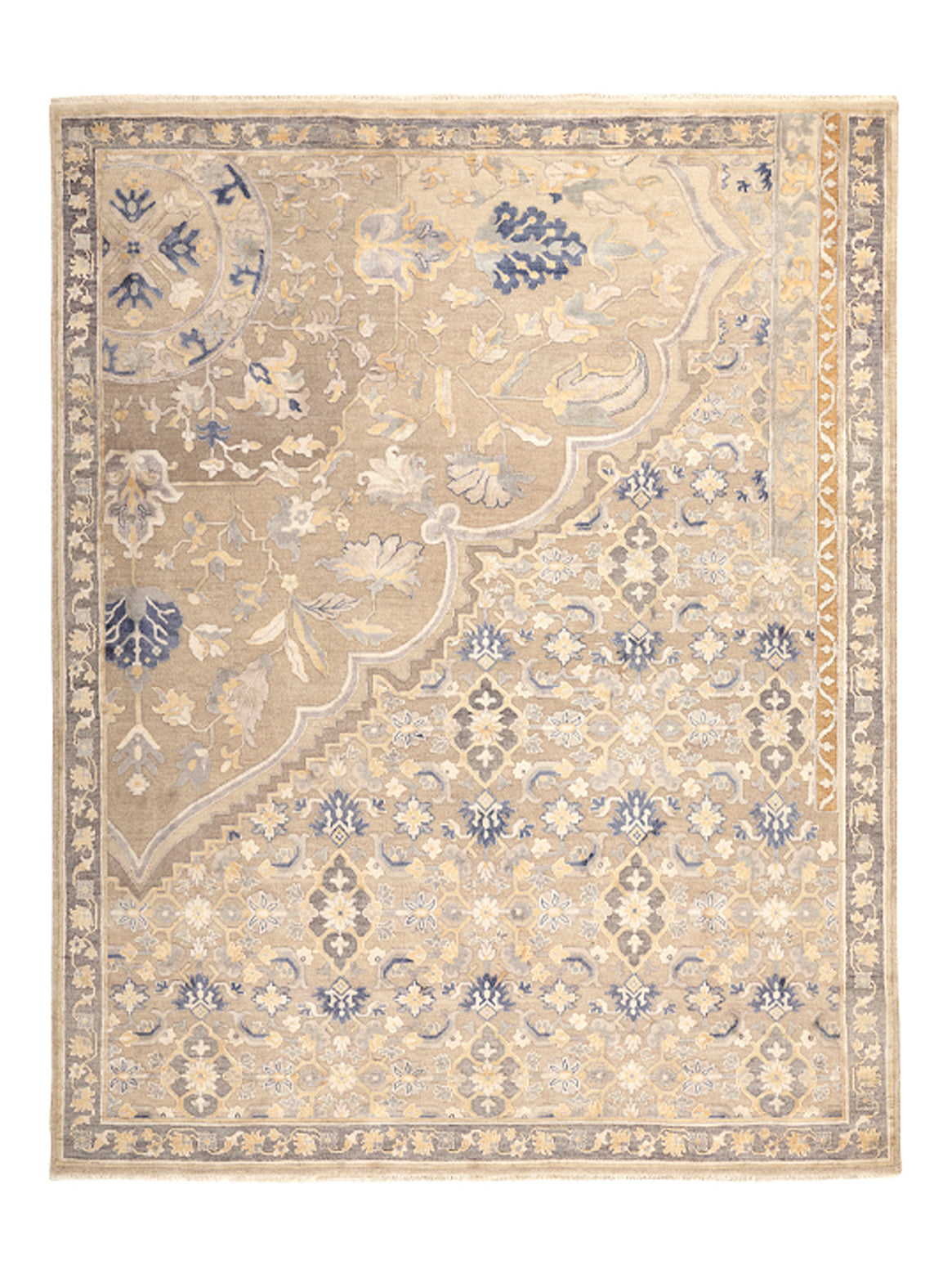 Hands SON OF DARIUS Silver Blue Luxury Carpet - Wool & Botanical Silk, Hand Knotted (5'6" x 8')