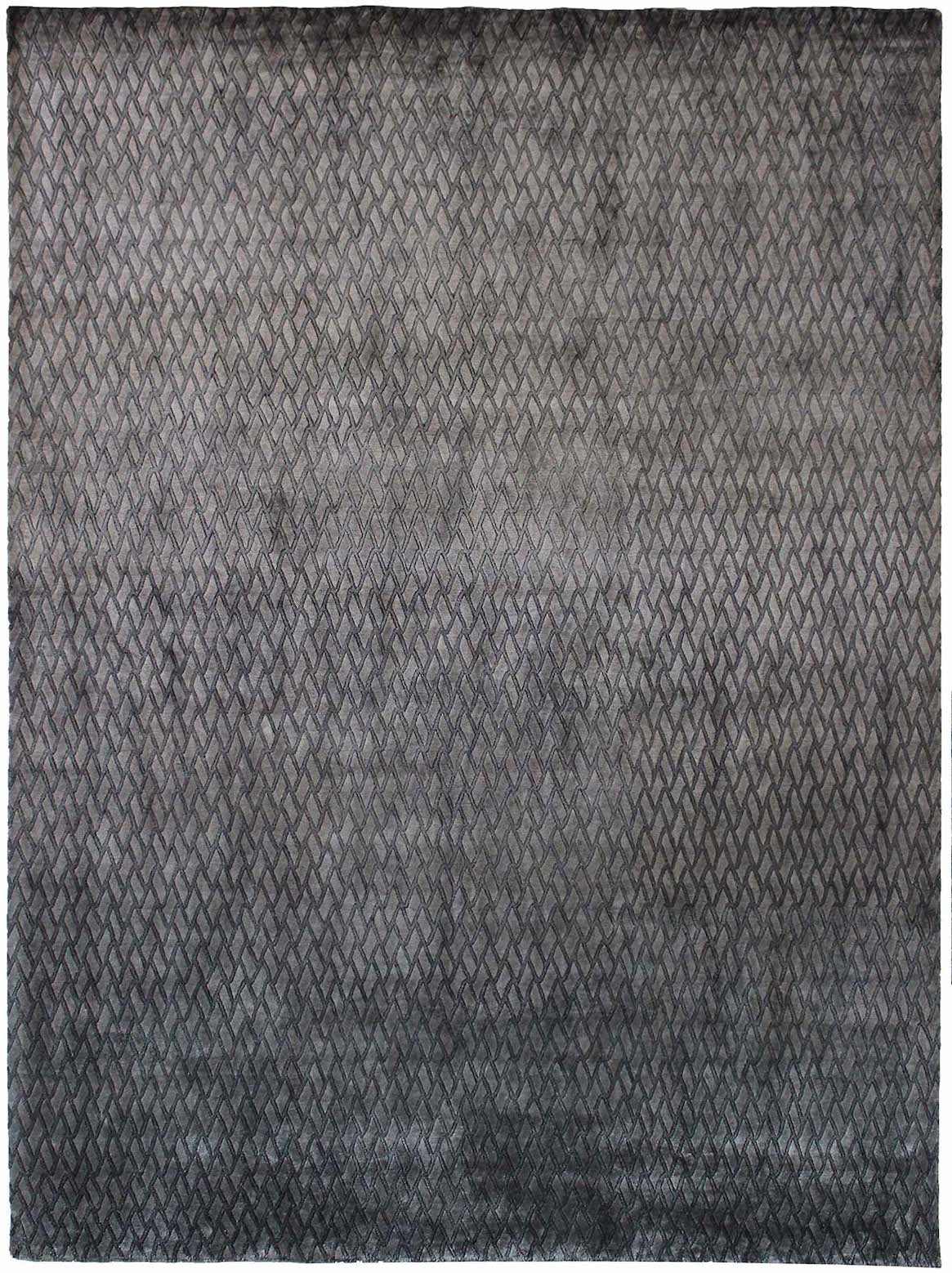 Hands TRELLIS Grey Black Luxury Carpet - 100% Botanical Silk, Hand Knotted (5'6" x 8')