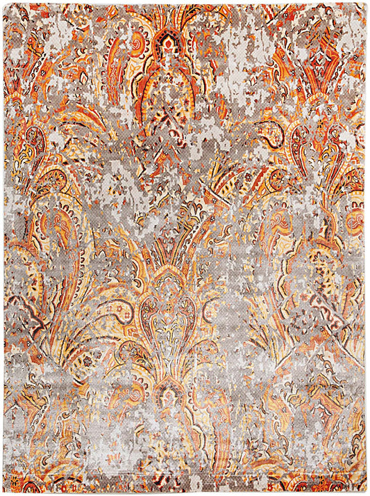 Hands ZAIBA Ivory Rust Luxury Carpet - 100% Botanical Silk, Hand Knotted (5'6" x 8')