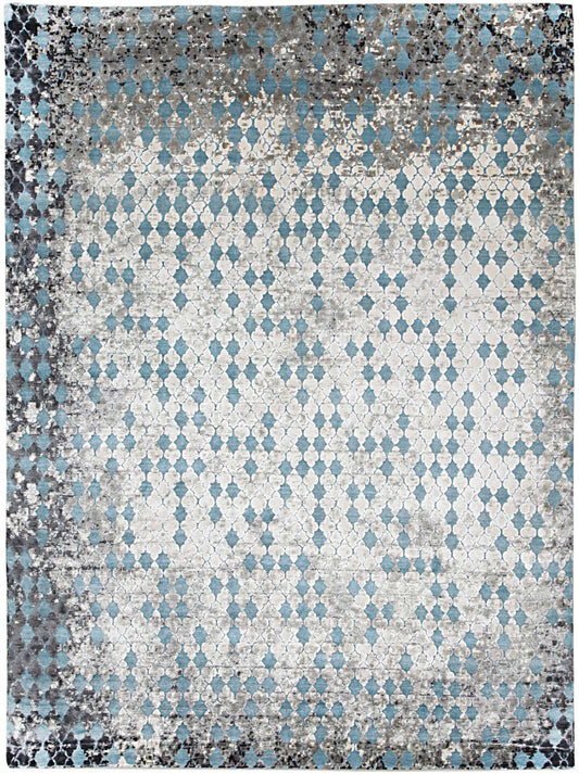 Hands ZALIJ Blue Luxury Carpet - Wool & Botanical Silk, Hand Knotted (5'6" x 8')