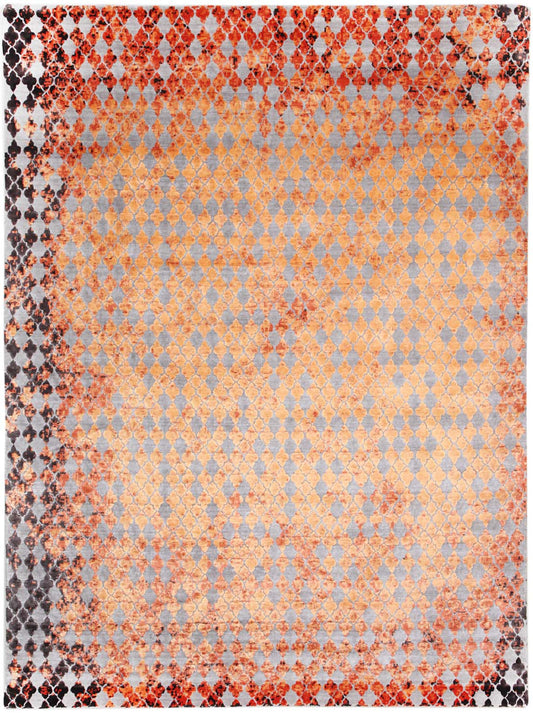 Hands ZALIJ Rust Luxury Carpet - Wool & Botanical Silk, Hand Knotted (5'6" x 8')