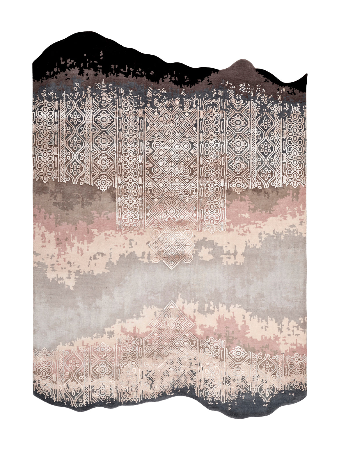 Hands ZIELLE Pink Grey Luxury Carpet - Wool & Botanical Silk, Hand Knotted (7' x 10')