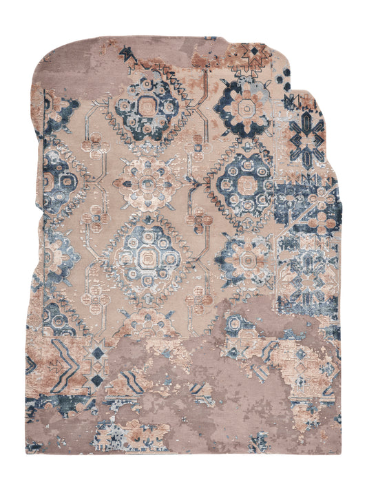 Hands ZINNIA Teal Rust Luxury Carpet - Wool & Botanical Silk, Hand Knotted (6' x 8')