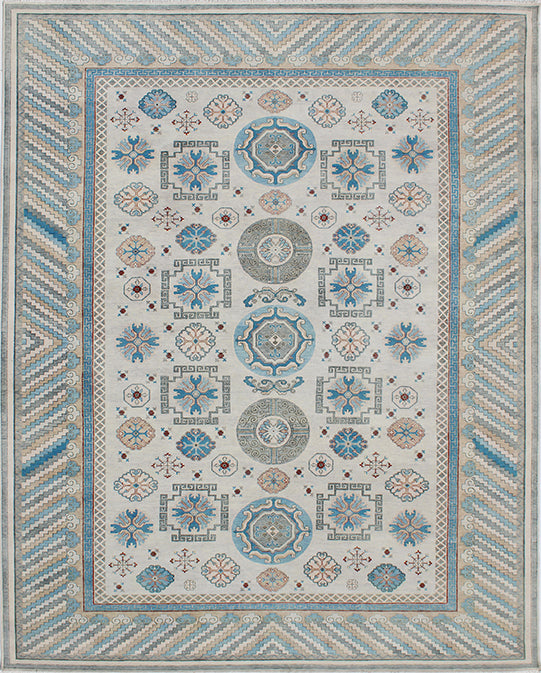 Hands DL 1323 Beige Blue Luxury Carpet - 100% Wool, Hand Knotted (10' x 14')