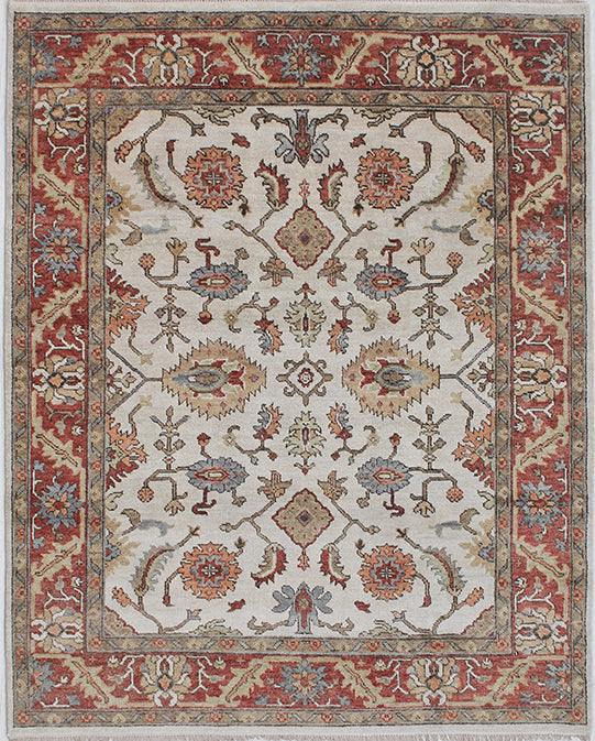 Hands P 4037 Beige Red Luxury Carpet - 100% Wool, Hand Knotted (8' x 10')