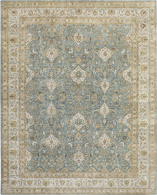 Hands P 4238 Beige Blue Luxury Carpet - 100% Wool, Hand Knotted (10' x 14')