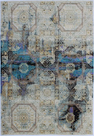 Hands P 4768 Beige Blue Luxury Carpet - Wool & Bamboo Silk, Hand Knotted (9' x 12')