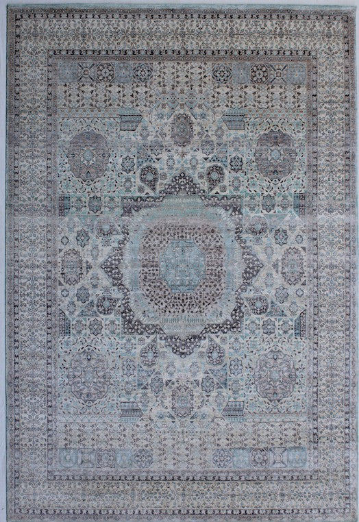 Hands P 4772 Grey Silver Luxury Carpet - Wool & Bamboo Silk, Hand Knotted (9' x 12')