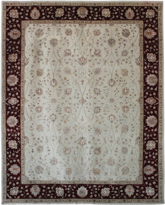 Hands P 35388 Beige Red Luxury Carpet - Wool & Botanical Silk, Hand Knotted (8' x 10')