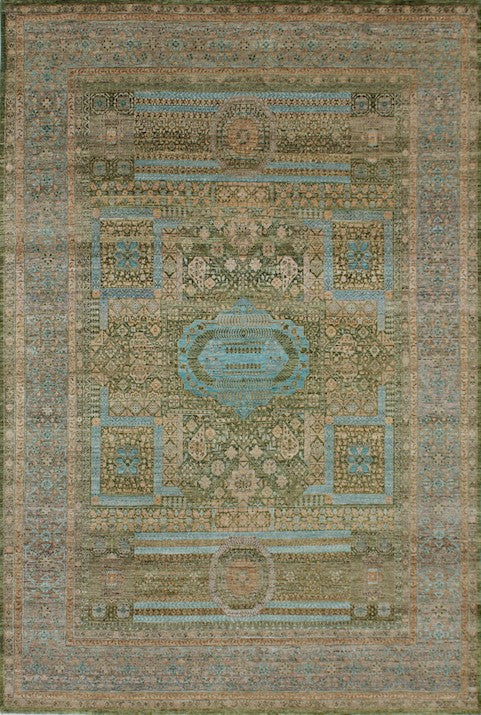 Hands P 4770 Greige Green Luxury Carpet - Wool & Bamboo Silk, Hand Knotted (9' x 12')